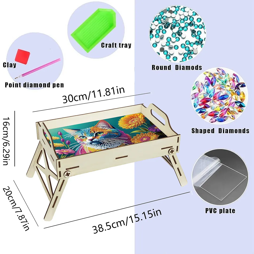 5D DIY Sunflower-Kitten Diamond Painting Serving Tray with Handle for Home Decor