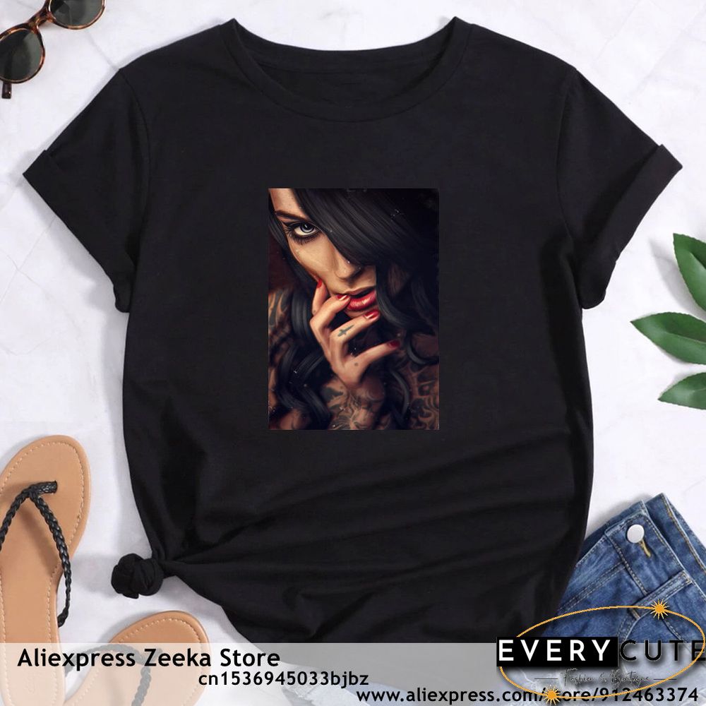 Womens Traveling Fun Print Tee-Shirt for Girls Y2K Harajuku Basics Collar White Shirt