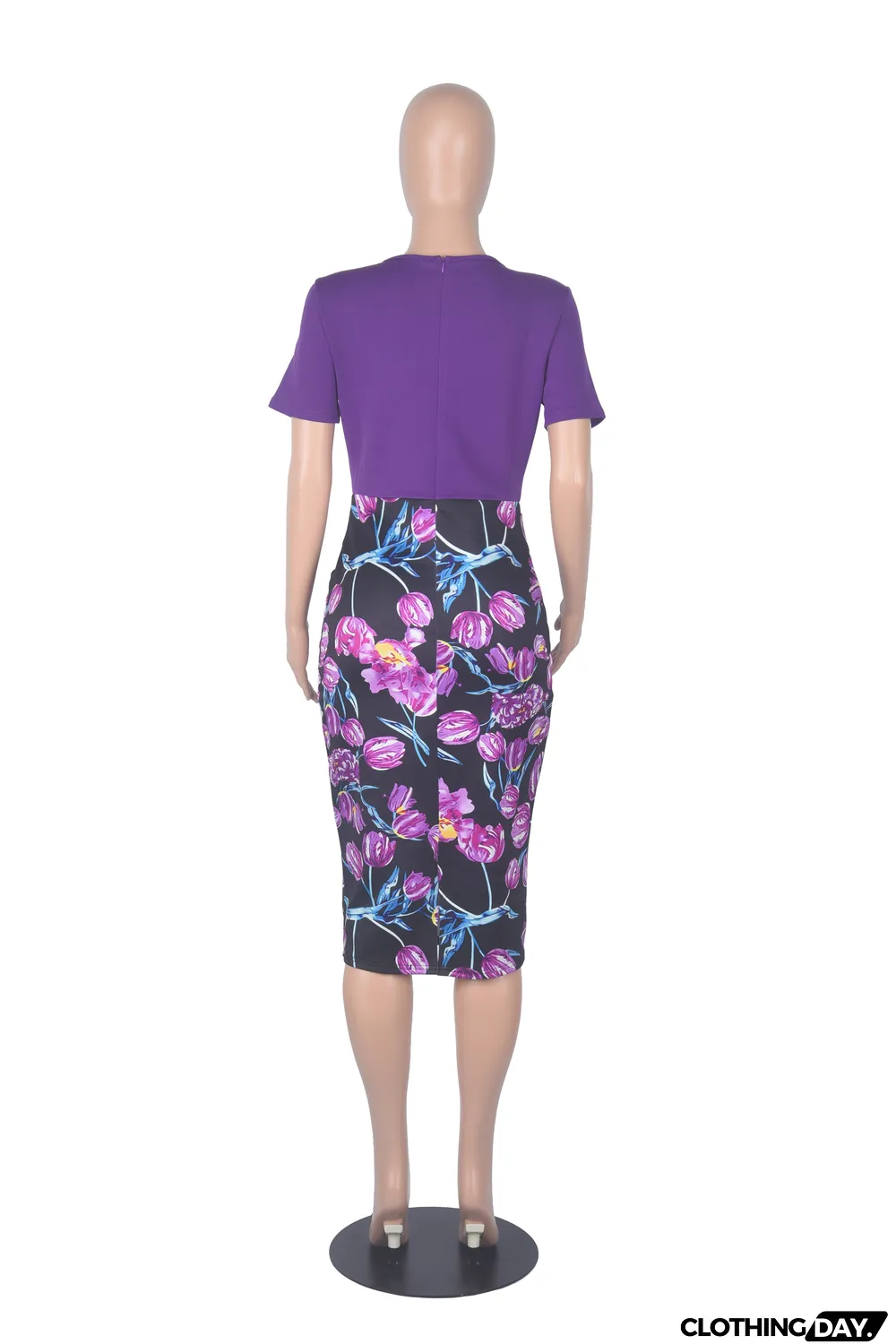 Office Patch Print Short Sleeve Pencil Dress