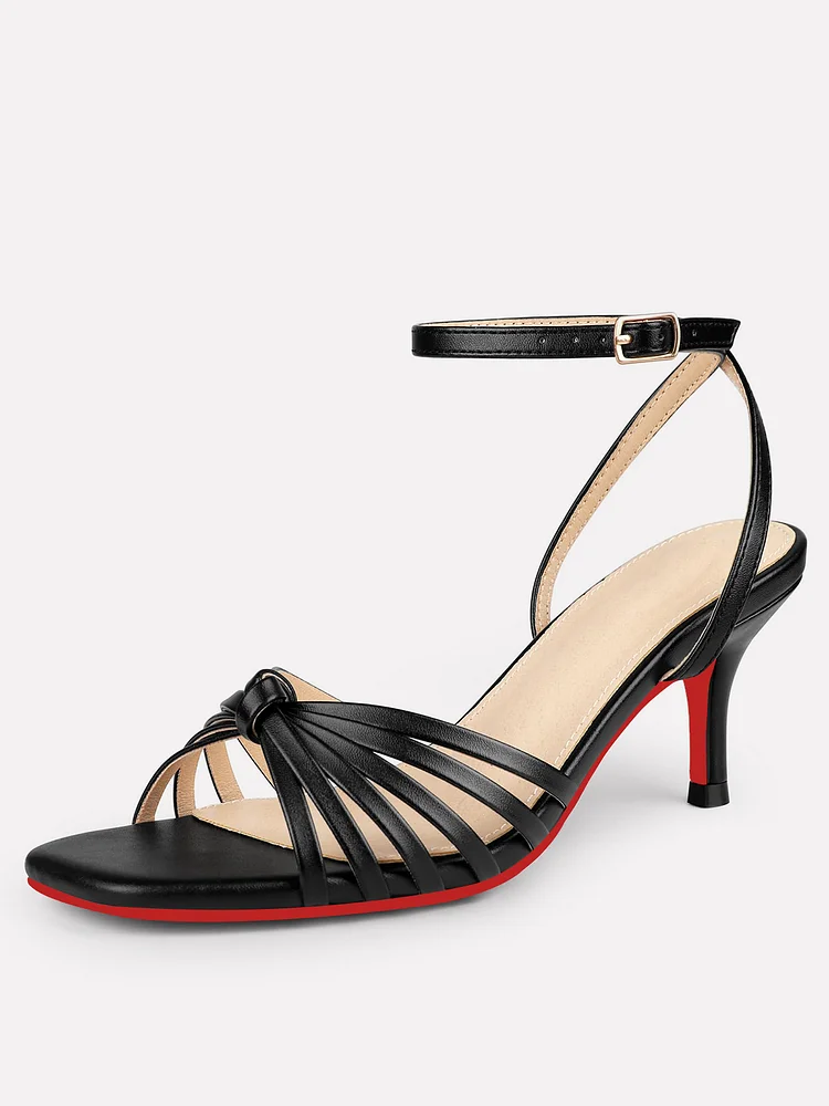 65mm Women's Open Toe Sandals Matte Red Bottom  Kitten Low Strappy Heels Ankle Strap Heeled Shoes