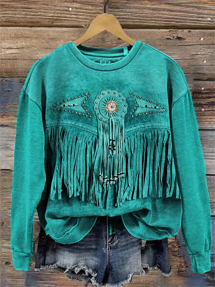 Western Turquoise Leather Art Vintage Sweatshirt
