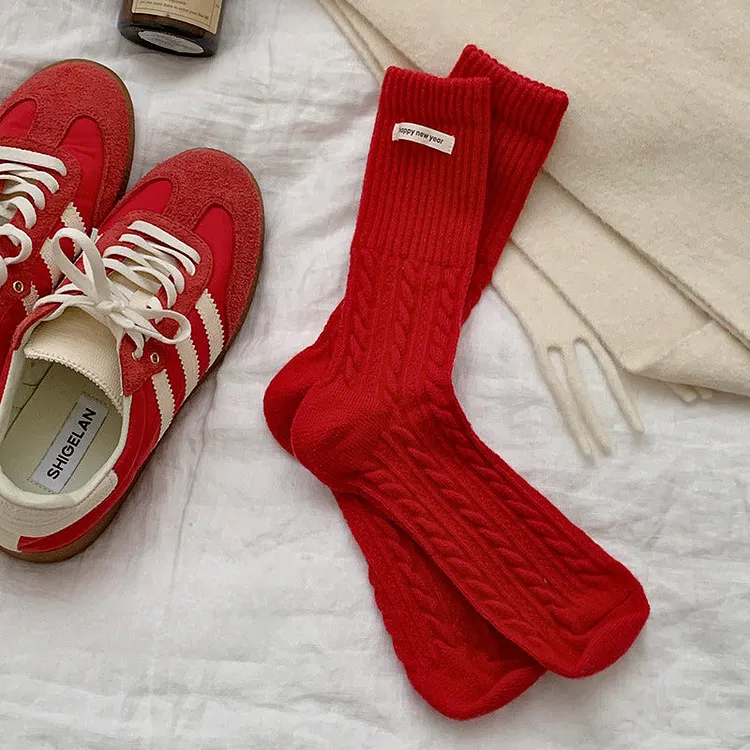Red Polka Dot Snowflake Fluffy Slouch Socks