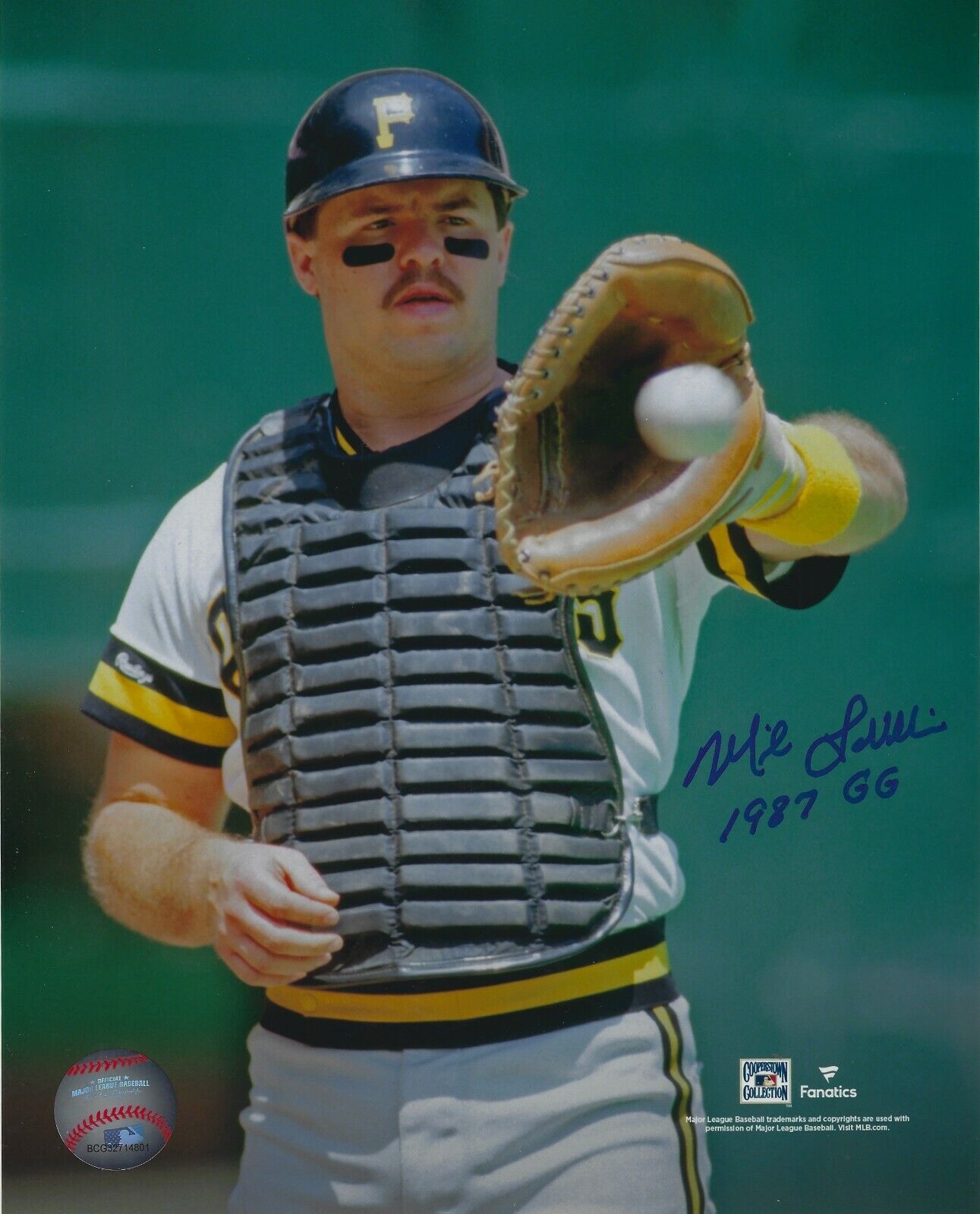 Autographed 8x10 MIKE LAVALLIERE 1987 GG Pittsburgh Pirates Photo Poster painting w/Show Ticket