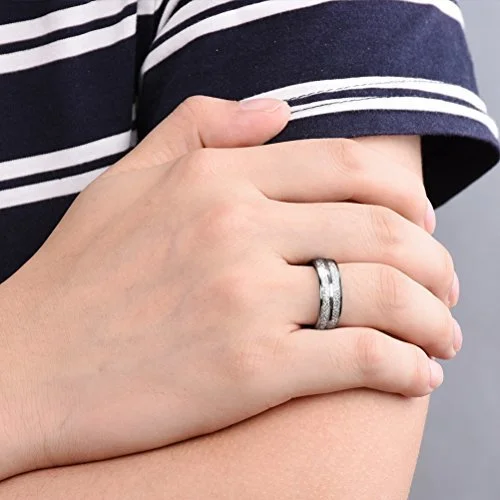 6MM 8MM Women's Or Men's Tungsten Carbide Wedding Matching Rings Silver Double Line Inspired Meteorite Domed