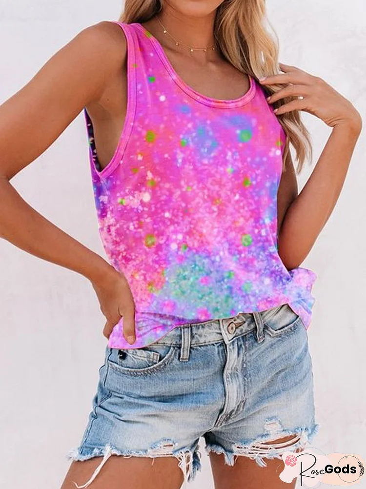 Pink Cotton Crew Neck Short Sleeve Tank Top