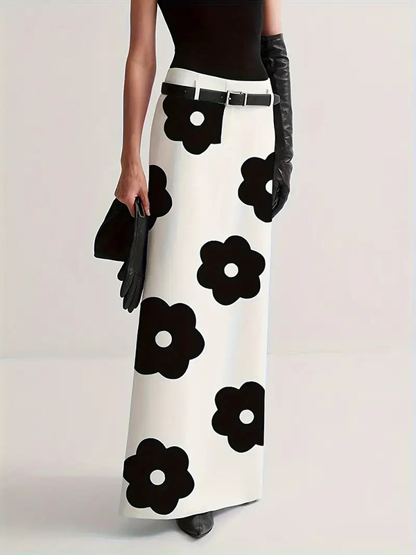 Flower Print High Waist Skirt