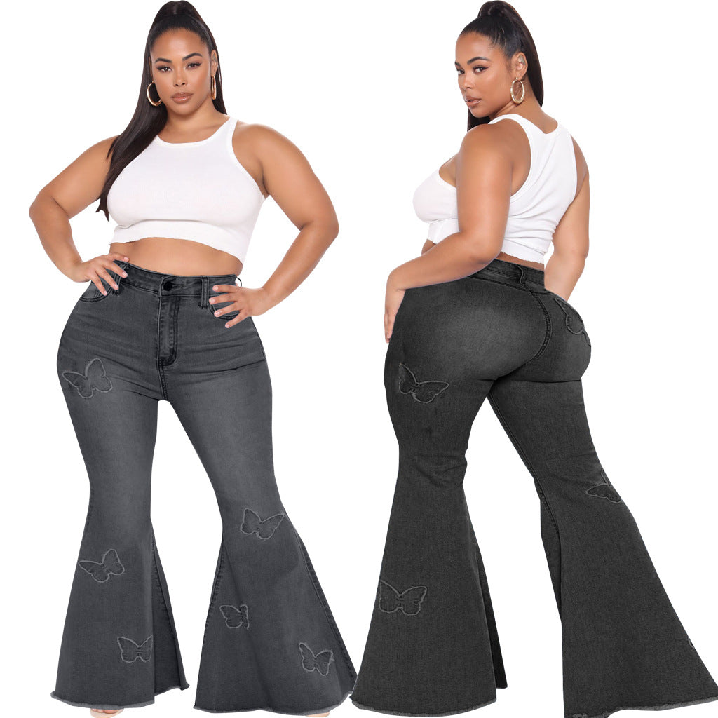 Plus Size Slim Butterfly Decoration Wide Leg  Bell-Bottom Pants