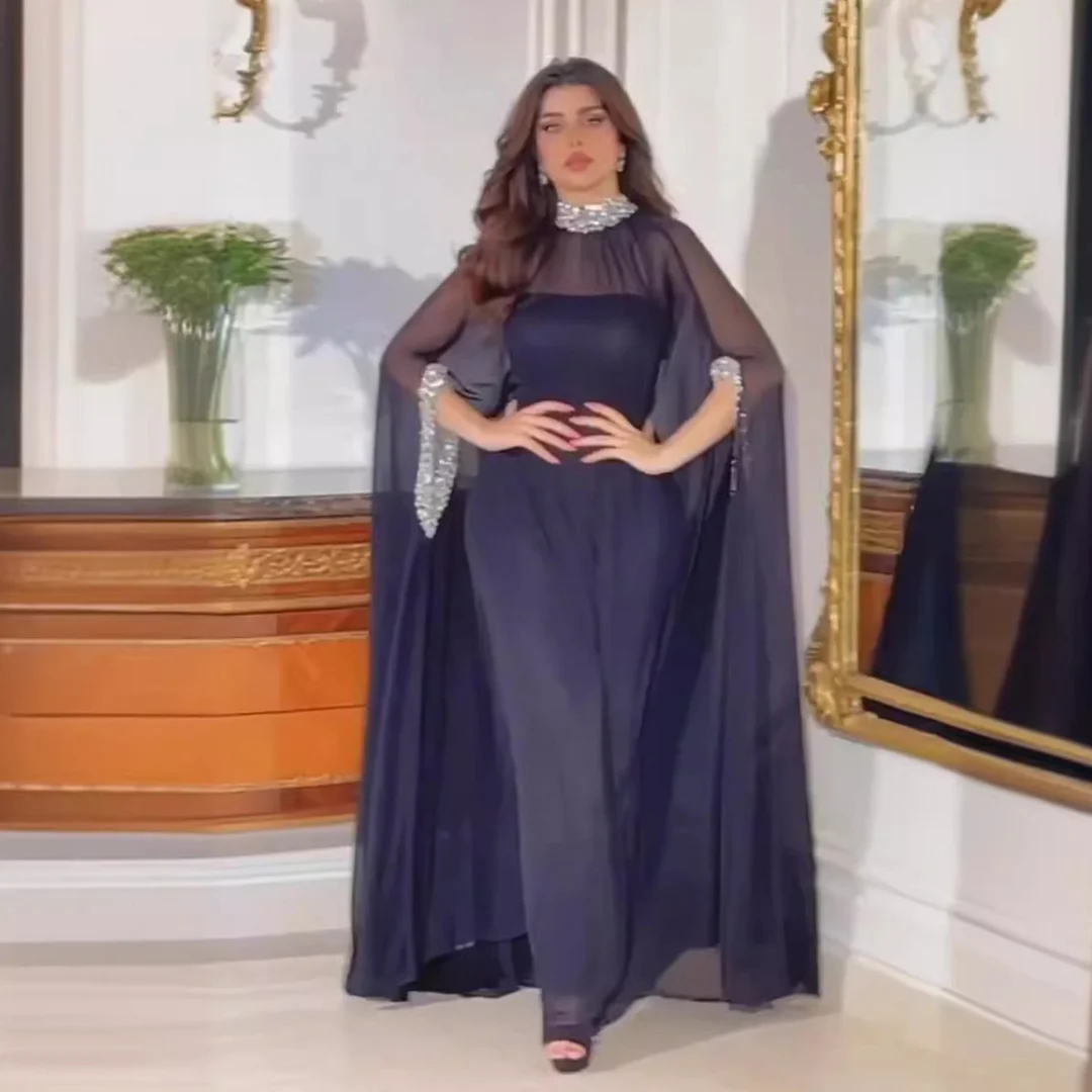 Toloer Toloer Middle East Summer New Chiffon Sequins Splicing Half High Collar Casual Women's Big Skirt Women-Outfit Ideas