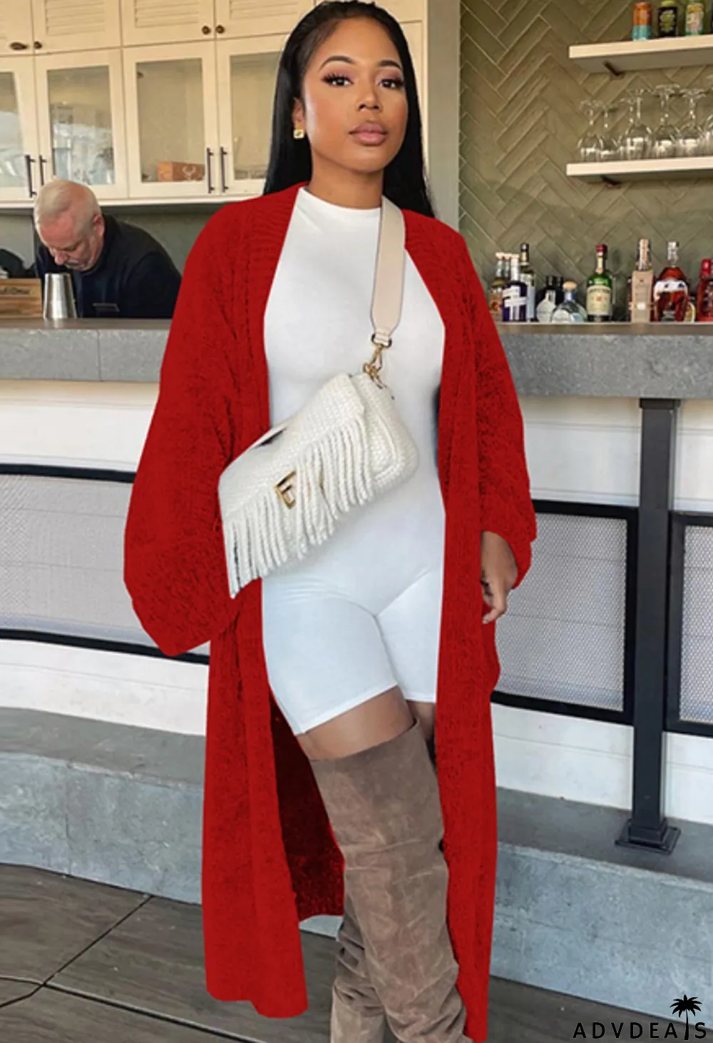 Winter Red Wide Sleeves Long Sweater Cardigans