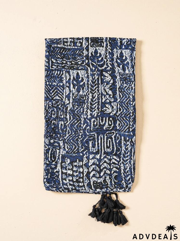 Allover Print Tassel Trim Scarf