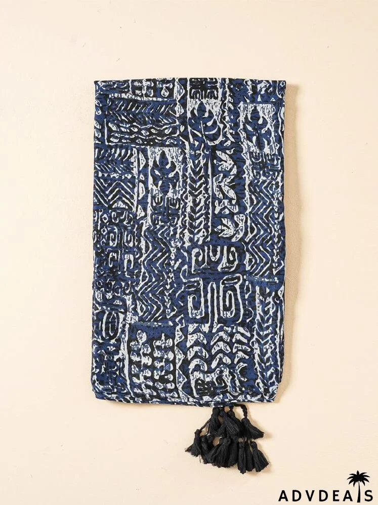 Allover Print Tassel Trim Scarf