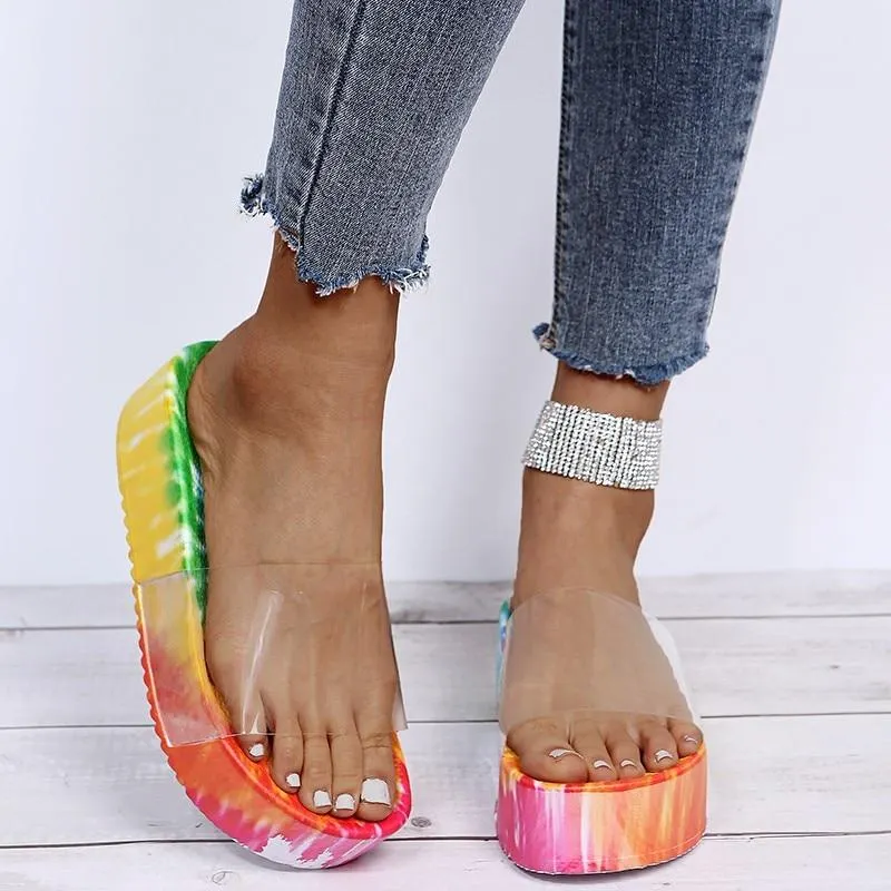 Women's Sandals Summer Color Transparent Female Casual Wedge Slides Sandal Woman Platform Shoes Ladies Outdoor Beach Footwear