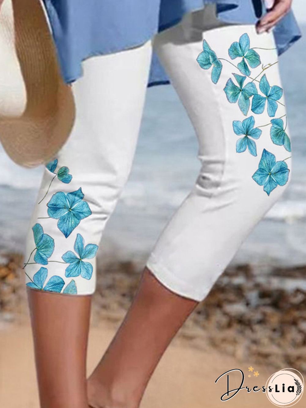 Floral Casual Elastic Waist Cropped Pants