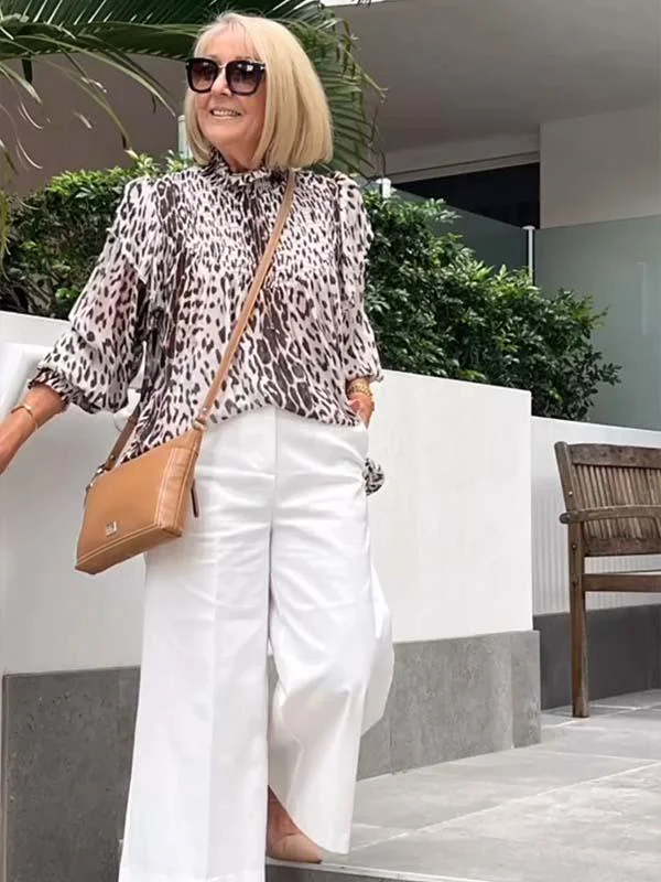 Long sleeve chiffon printed shirt