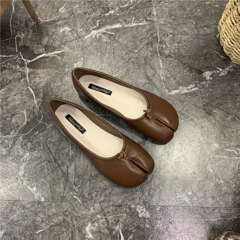 2021 Women's Comfy Flats Split Toe Trotter Shoes Autumn Single Lattice Flat Shoes Lazy Soft Loafers Ladies Moccasi Ninja Shoes