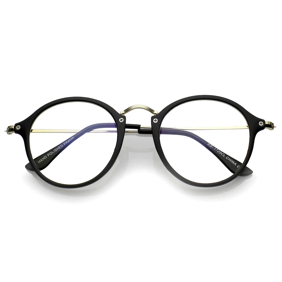 Classic Slim Metal Temple Clear Lens P3 Round Eyeglasses 48mm