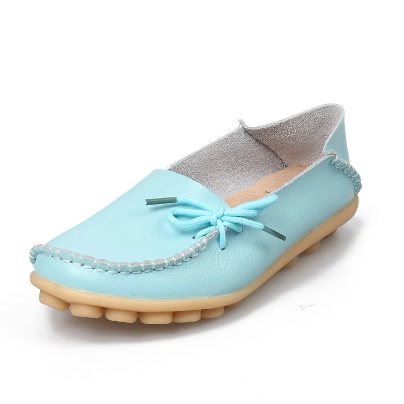 New Moccasins Women Flats  Autumn Woman Loafers Genuine Leather Female Shoes Slip On Ballet Bowtie Women's Shoes Big Size