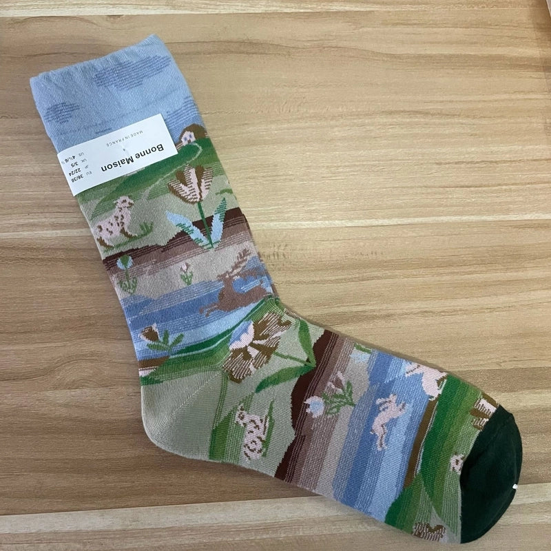 Women’s Minimalist Human Houndstooth Cotton Crew Socks A Pair