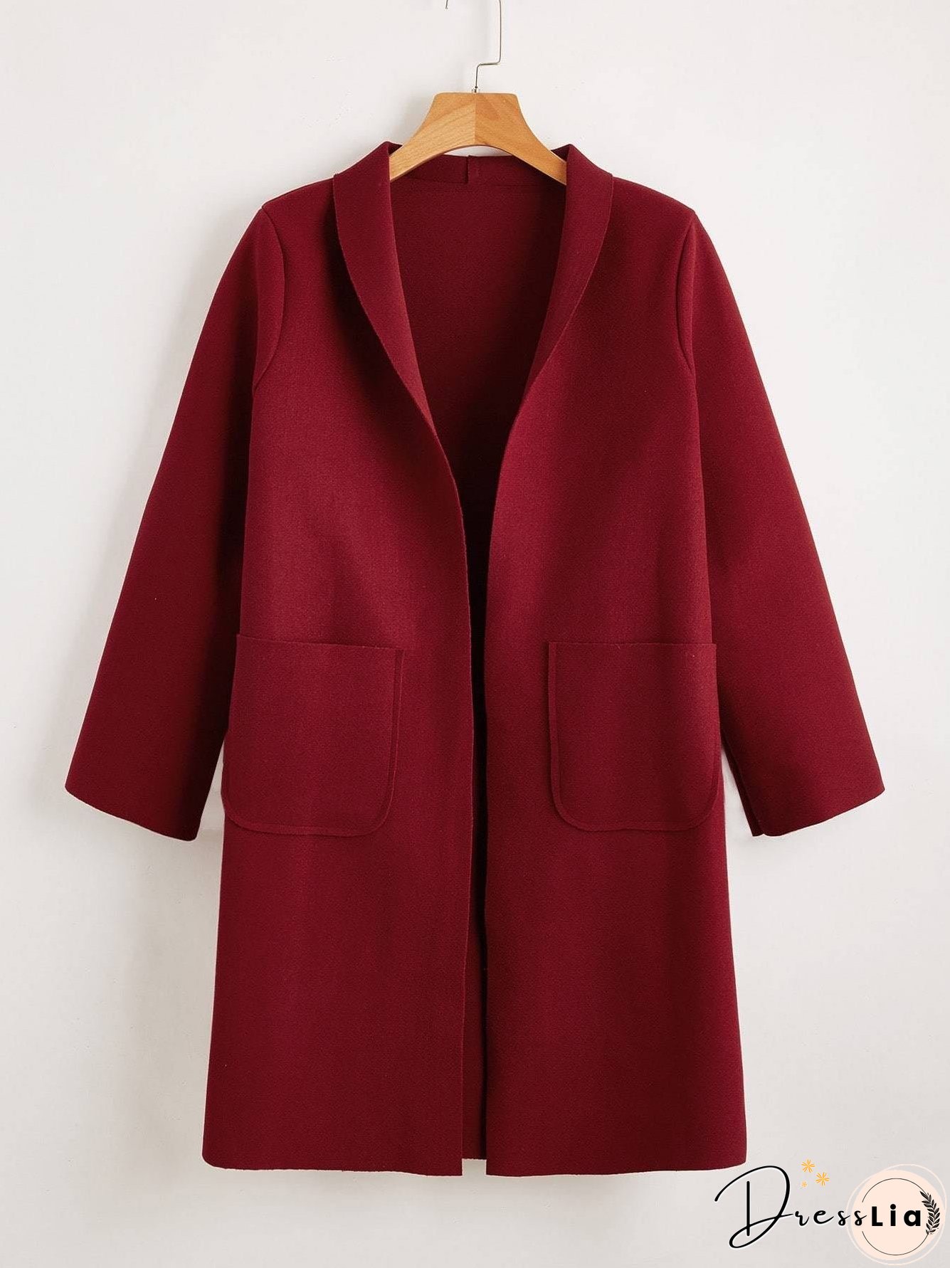 Solid Shawl Collar Dual Pocket Coat for Women