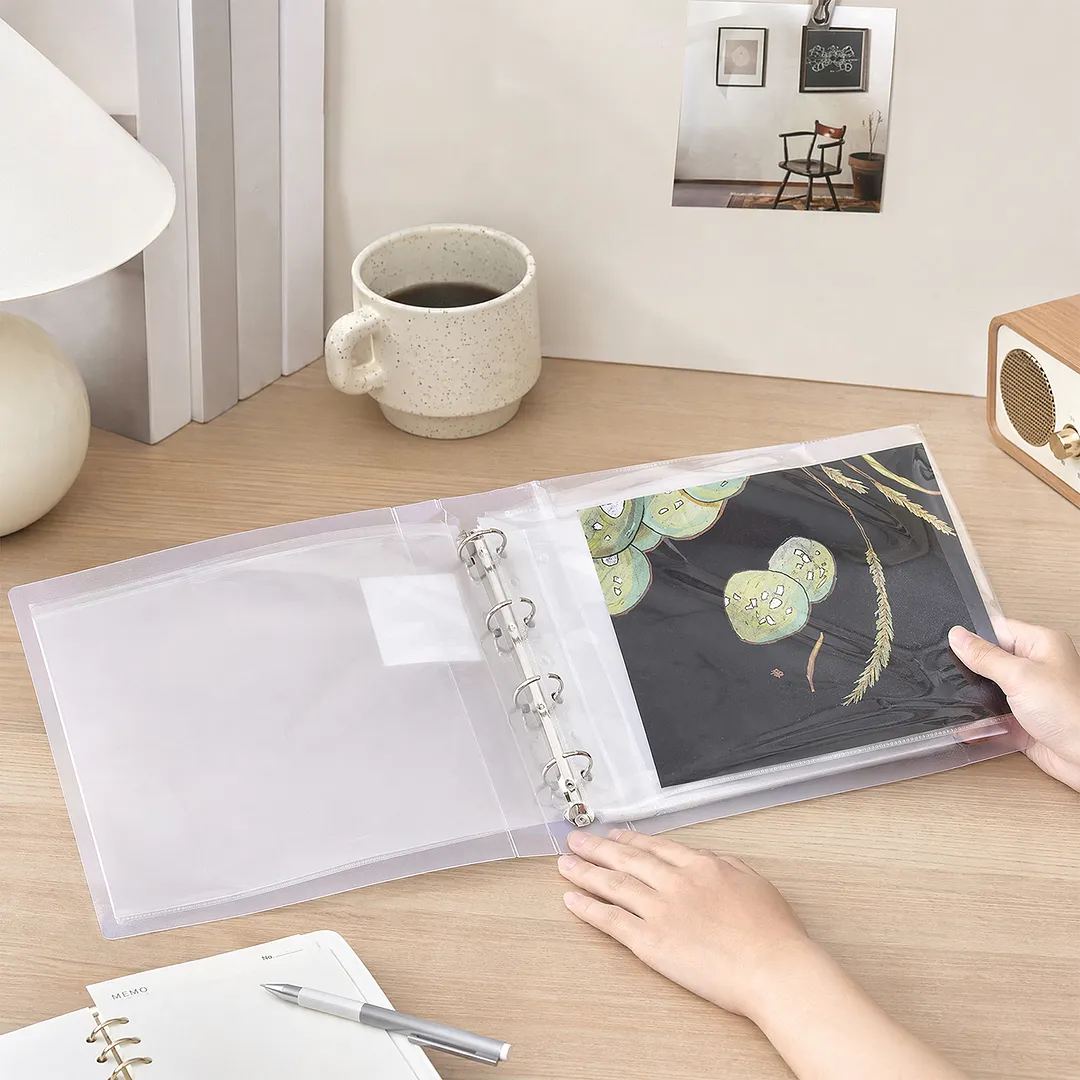 Ring Binder File Folder with Snap Button&50Pcs Inner Pages Transparent Refillable Organizer Waterproof Loose Leaf Sheet Protector for Enhanced Document Organization