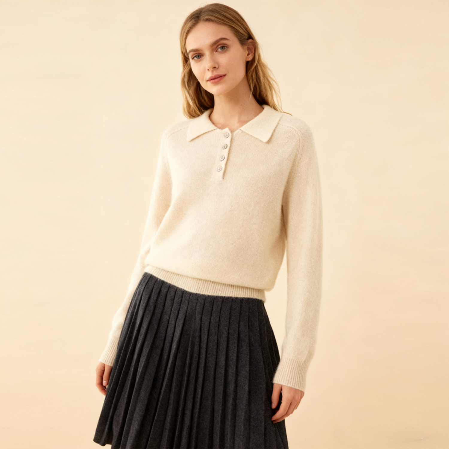 Elegant Polo Lapel Women's Cashmere Sweater REAL SILK LIFE