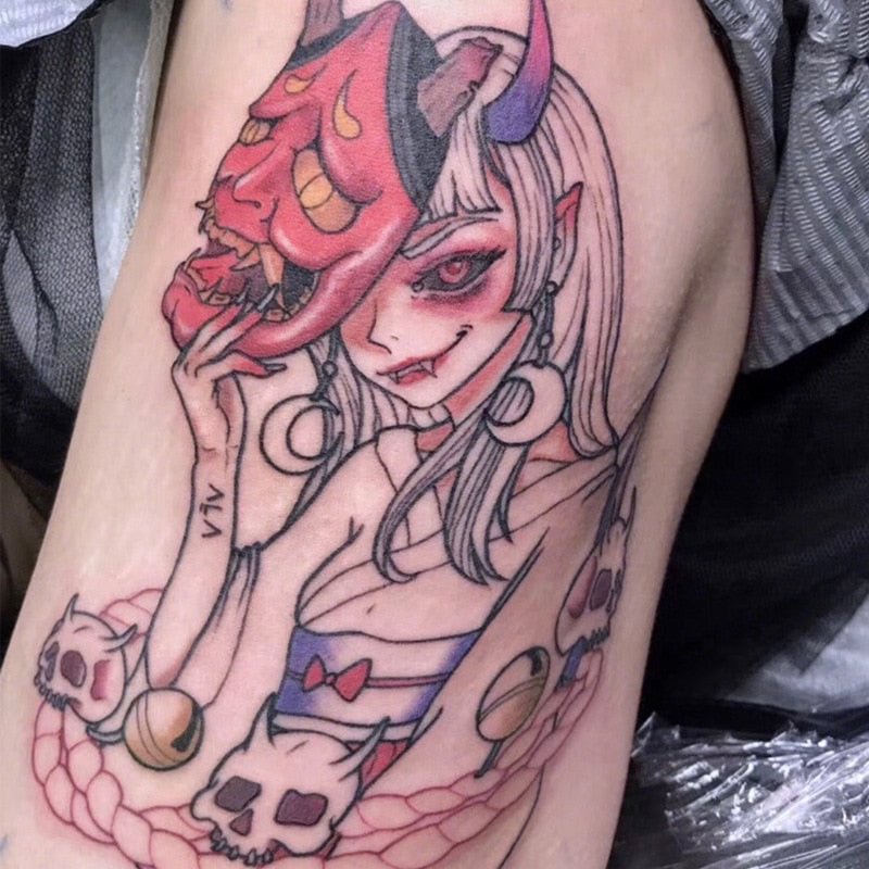 Japanese Cartoon Tattoo Stickers Female Anime Waterproof Cute Sexy Fashion Art Fake Tattoos Lasting Flower Arm Temporary Tattoos