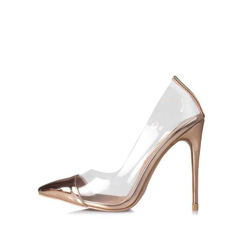 Rose Gold Clear Heels Stiletto Heel Pointed Toe Pumps|FSJshoes
