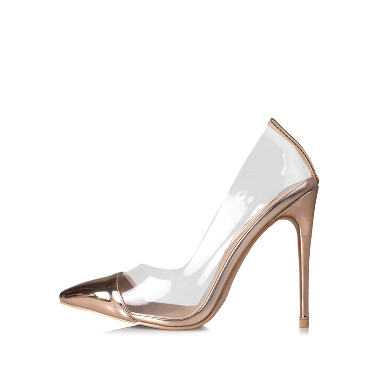 Rose Gold Clear Pointed Toe Stiletto Heels Pumps with Heel Vdcoo