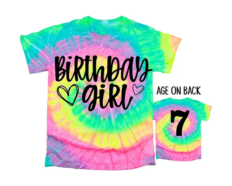 Birthday Girl Shirt, Girls Birthday Tee, Tie Dye Birthday Girl Tshirt Age on Back