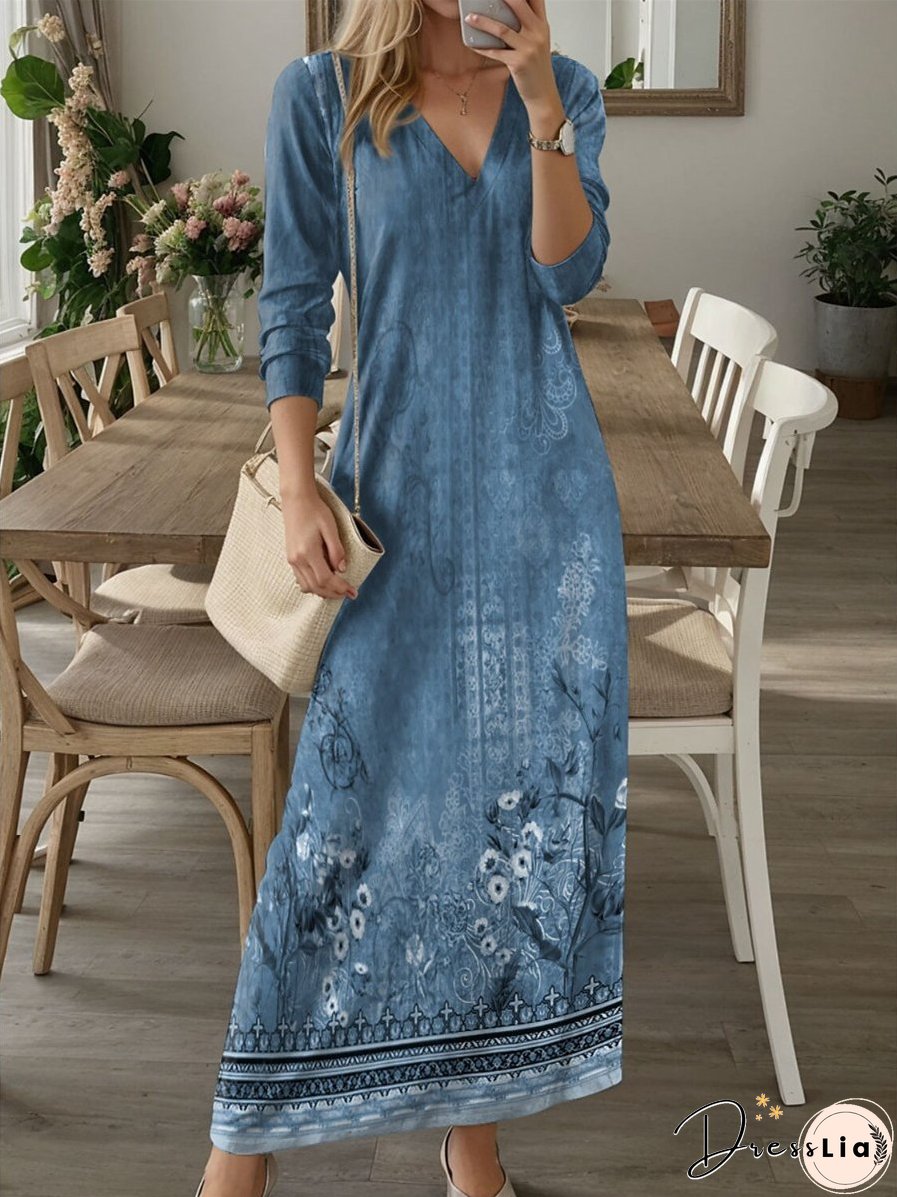 V-neck Long Sleeve Maxi Dress