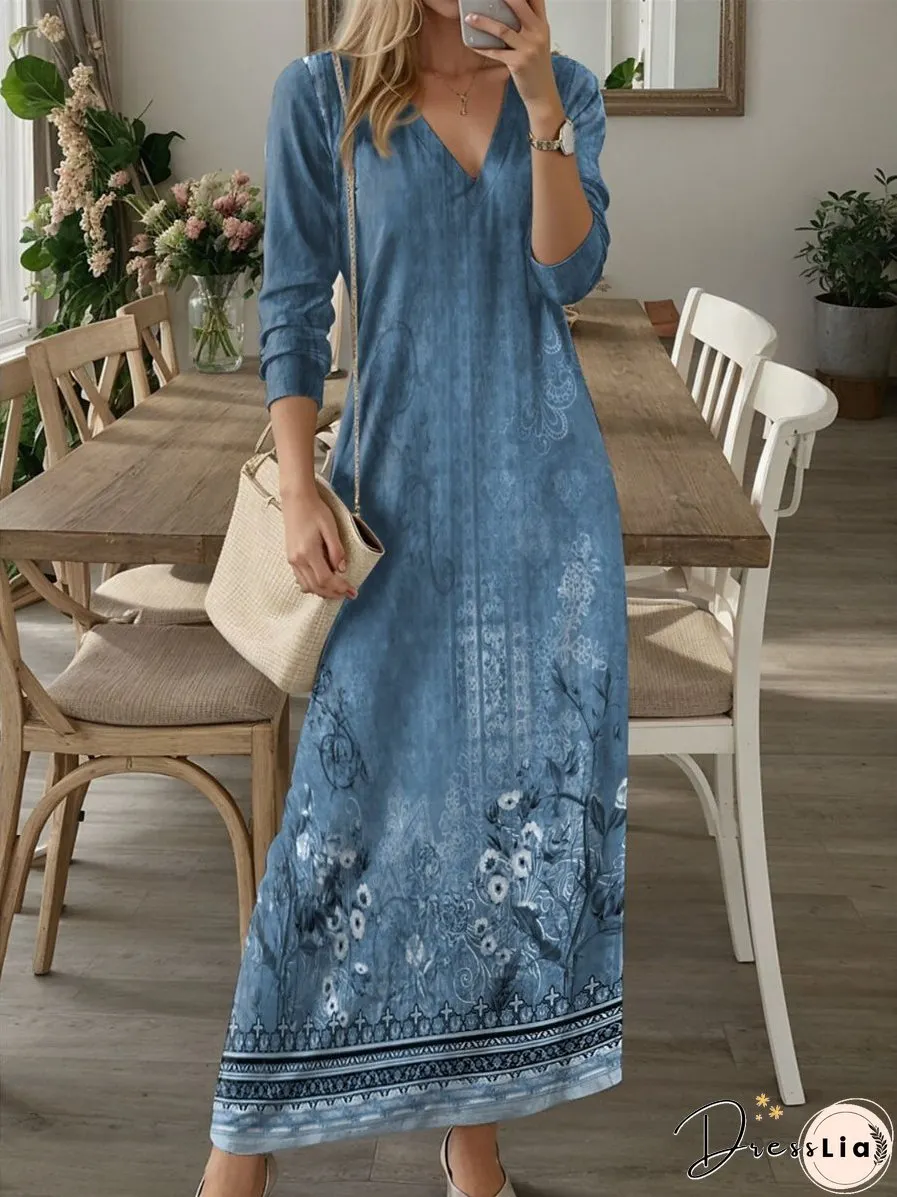 V-neck Long Sleeve Maxi Dress