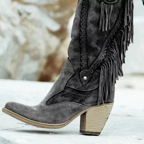 Women Winter Vintage Tassel Knee-High Boots | IFYHOME