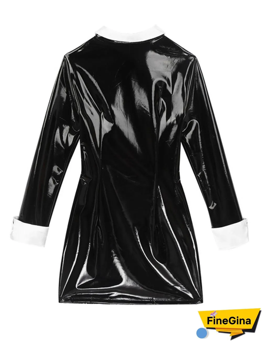 Women's PVC Leather Long Sleeve Gothic Schoolgirl Costume Bodycon Mini Skirt Dress