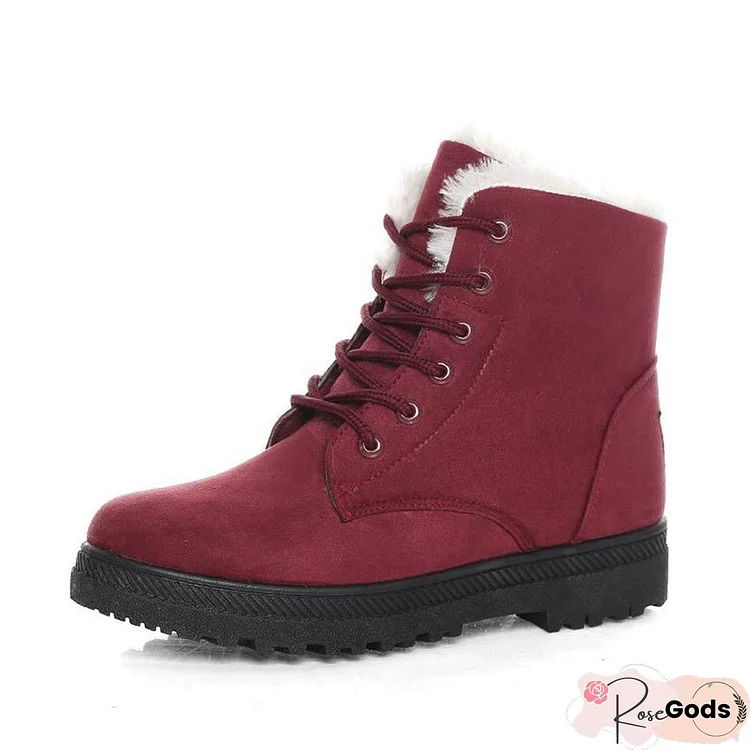 Women's Ankle Snow Boots Lace Up Warm Non-Slip