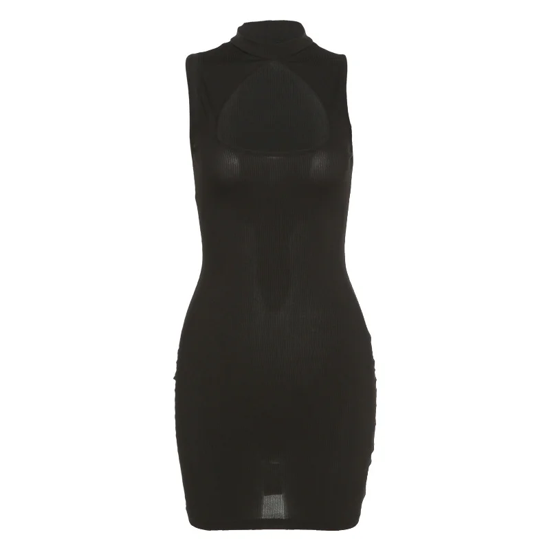 Uveng Uveng INS Summer Women's Fashion Sleeveless Round Collar Sexy Hollow Out Slim Hip Wrap Dress