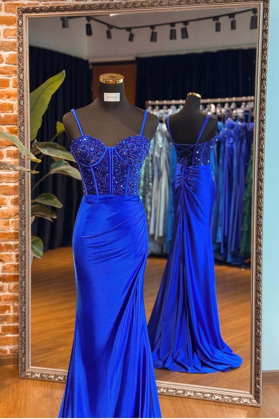 Lvs&Broner Spaghetti Strap Sweetheart Sleeveless Long Mermaid Prom Dress With Sequins