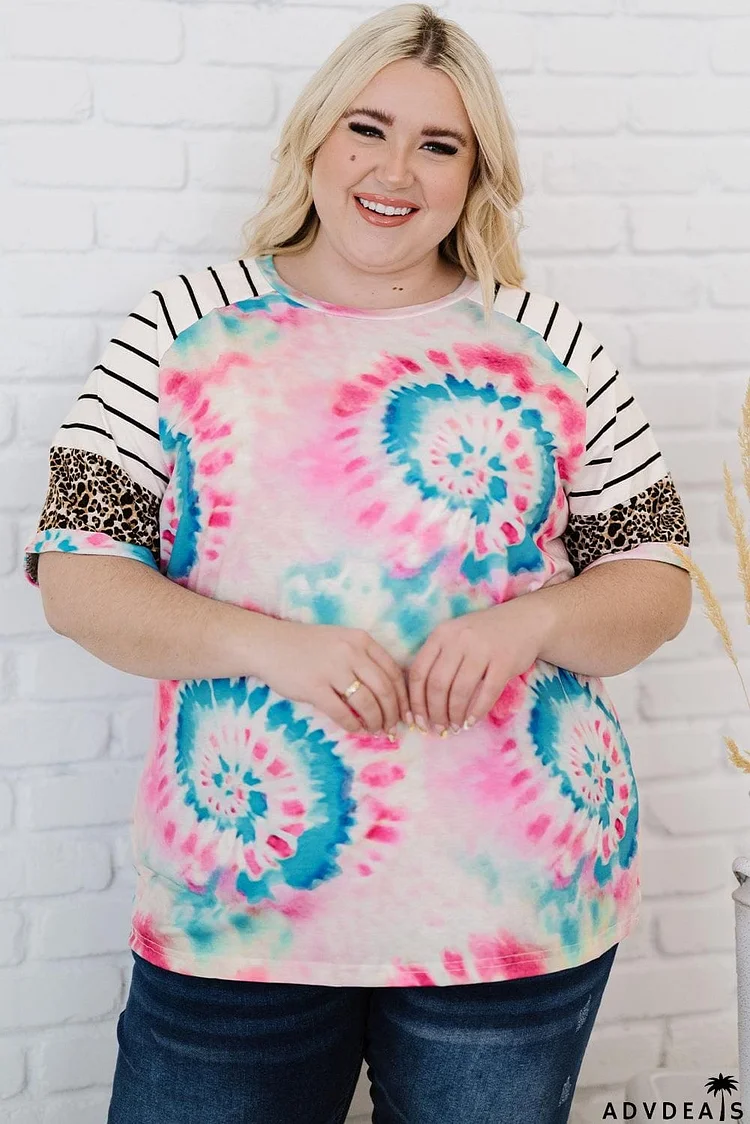 Plus Size Tie-Dye Mixed Print Raglan Sleeve T-Shirt