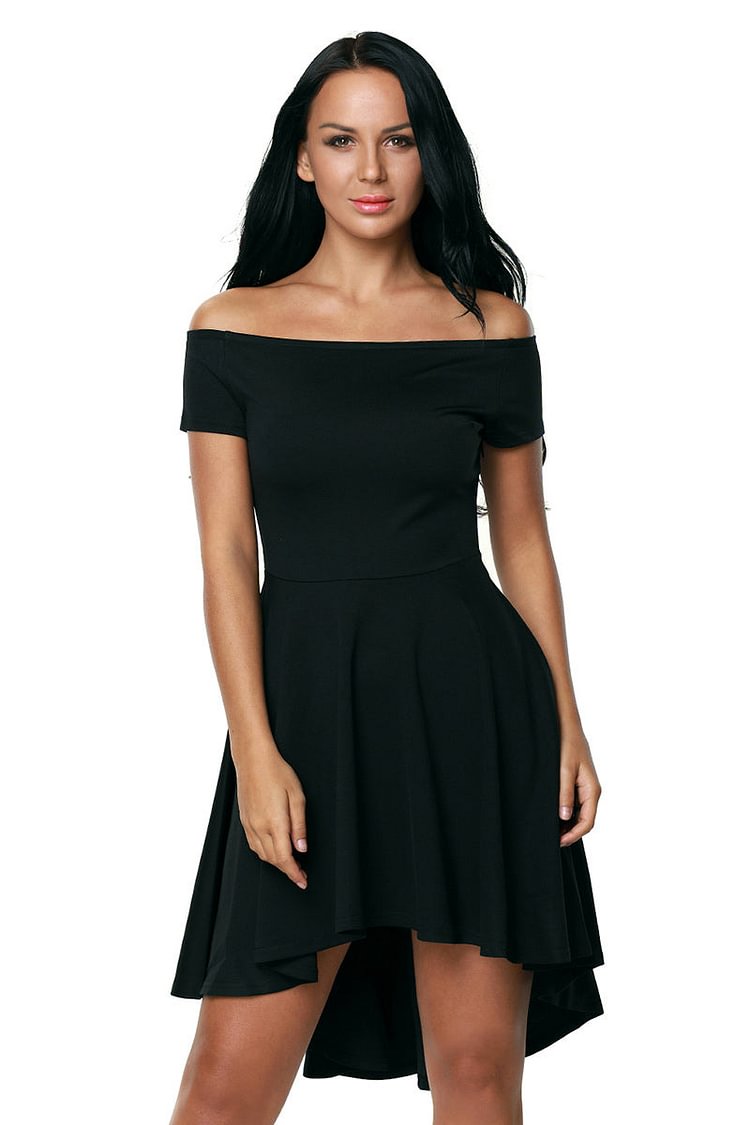 Solid Off-the-shoulder High Low Frilled Dress - Life is Beautiful for You - SheChoic