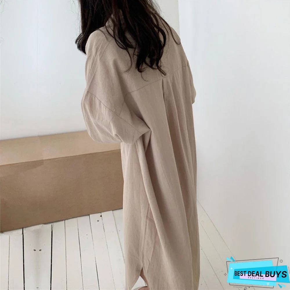 3/4 Sleeve Cotton-Blend Solid Casual dress