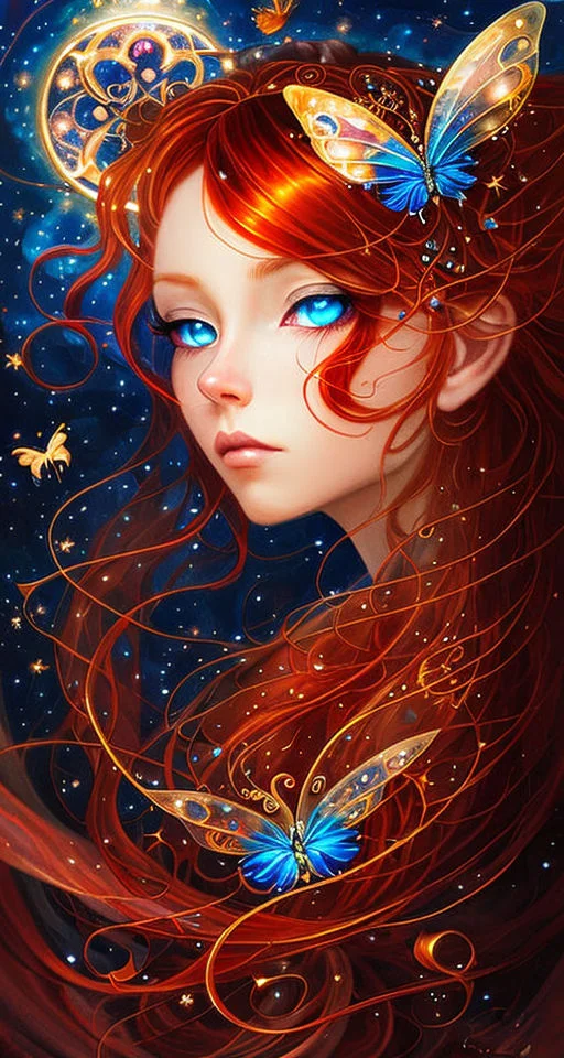 Red Haired Butterfly Girl 40*75CM (Canvas) Diamond Painting gbfke