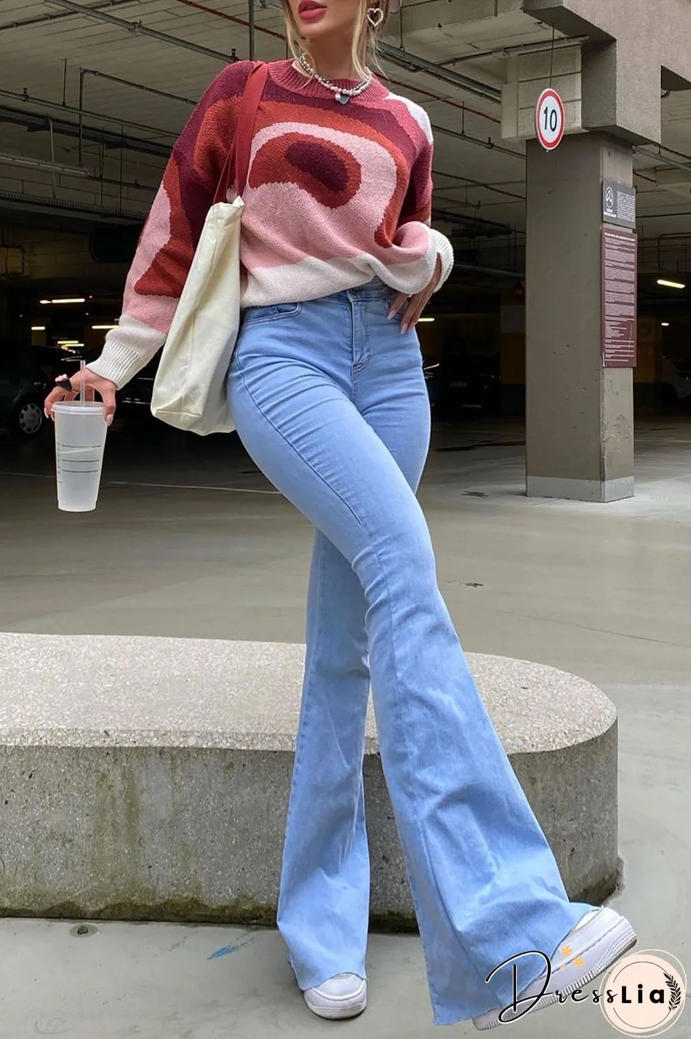 High Waist Zipper Stretch Flare Jeans Pants
