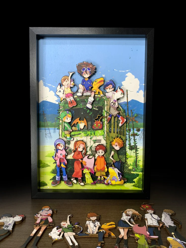 IN-STOCK  Mystical Art Studio - Digimon Decorative  - 3D Beech Wood Magnetic Decorative Paint of All Character of Digimon Painting Scene-