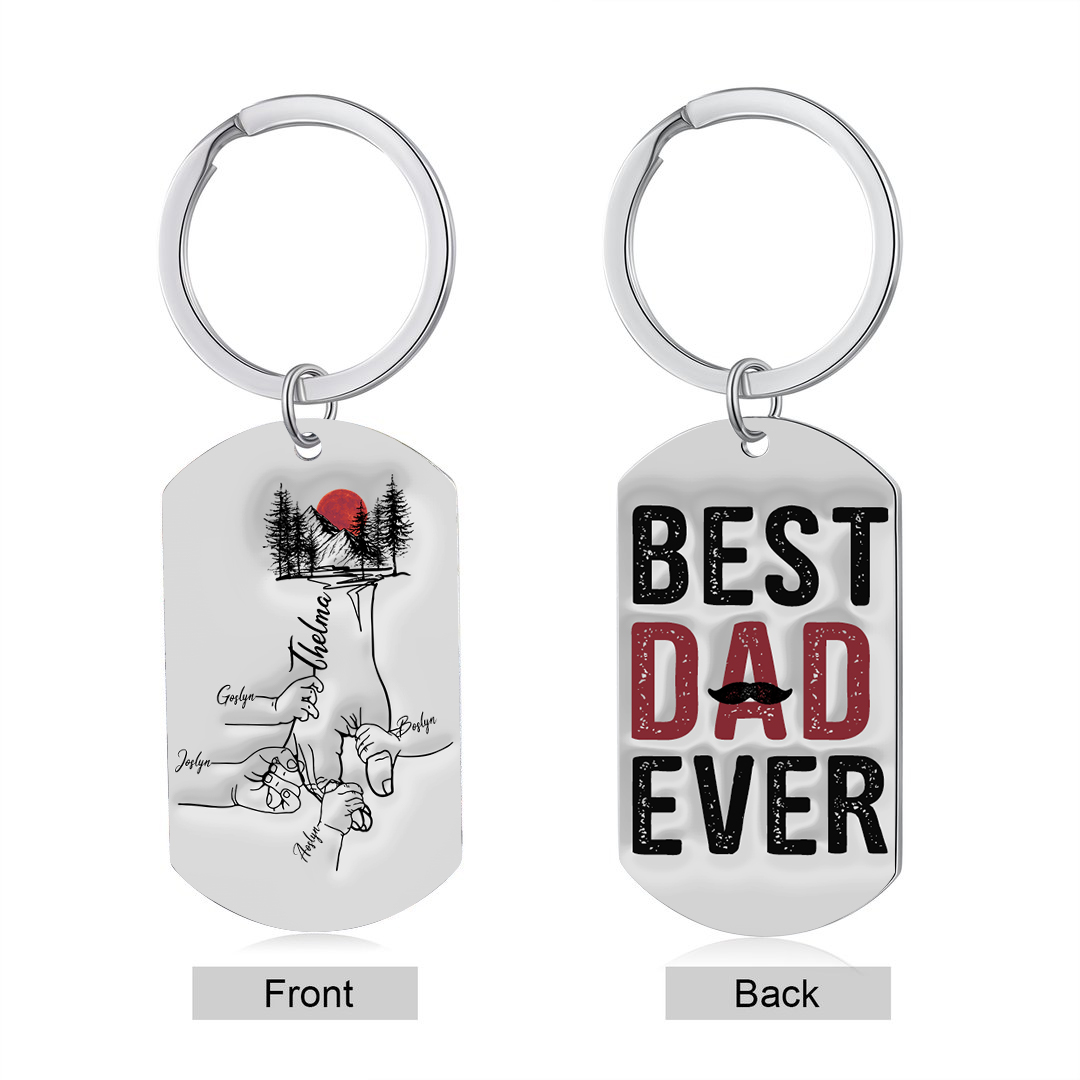Best Dad Ever - Personalised 5 Names Holding Hands Keychain Custom Family Keychain Father's Day Gifts-Jessemade AU