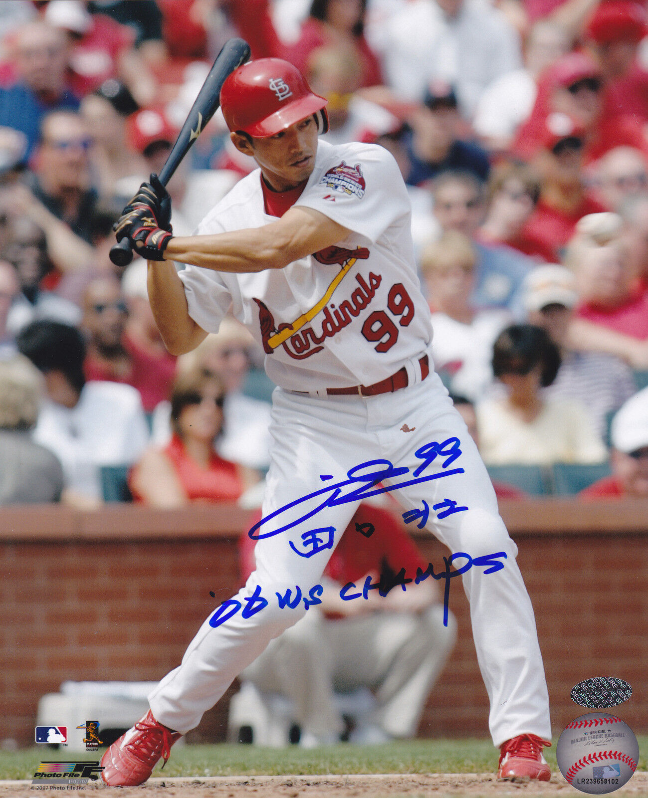 SO TAGUCHI ST. LOUIS CARDINALS 06 WS CHAMPS ACTION SIGNED 8x10