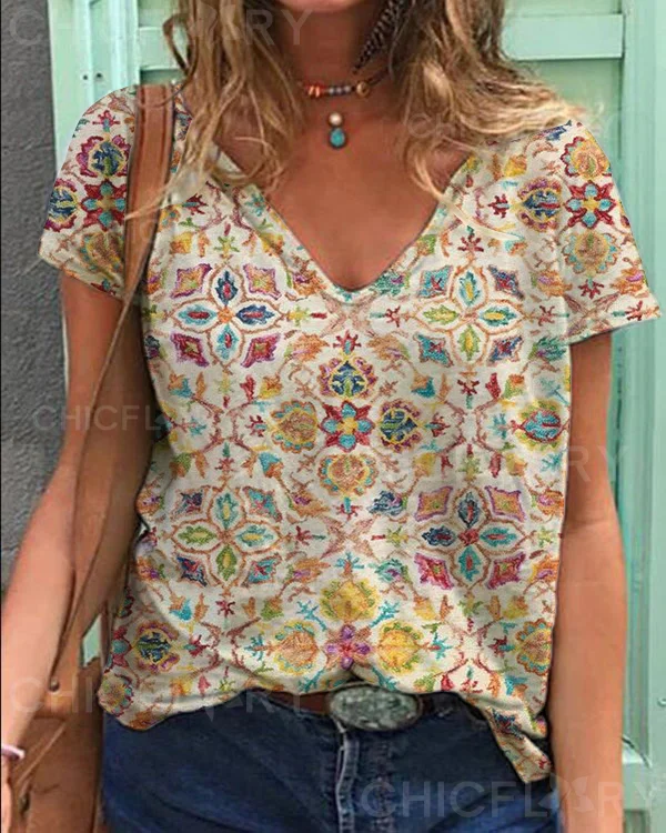 Tribal Vintage V-Neck Top