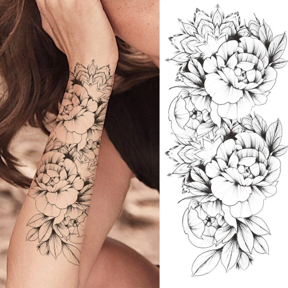 Large Realistic Flower Fake Tattoo Stickers For Woman Female Azalea Snake Flower Temporary Tattoos Body Art Water Transfer Tatoo 1103