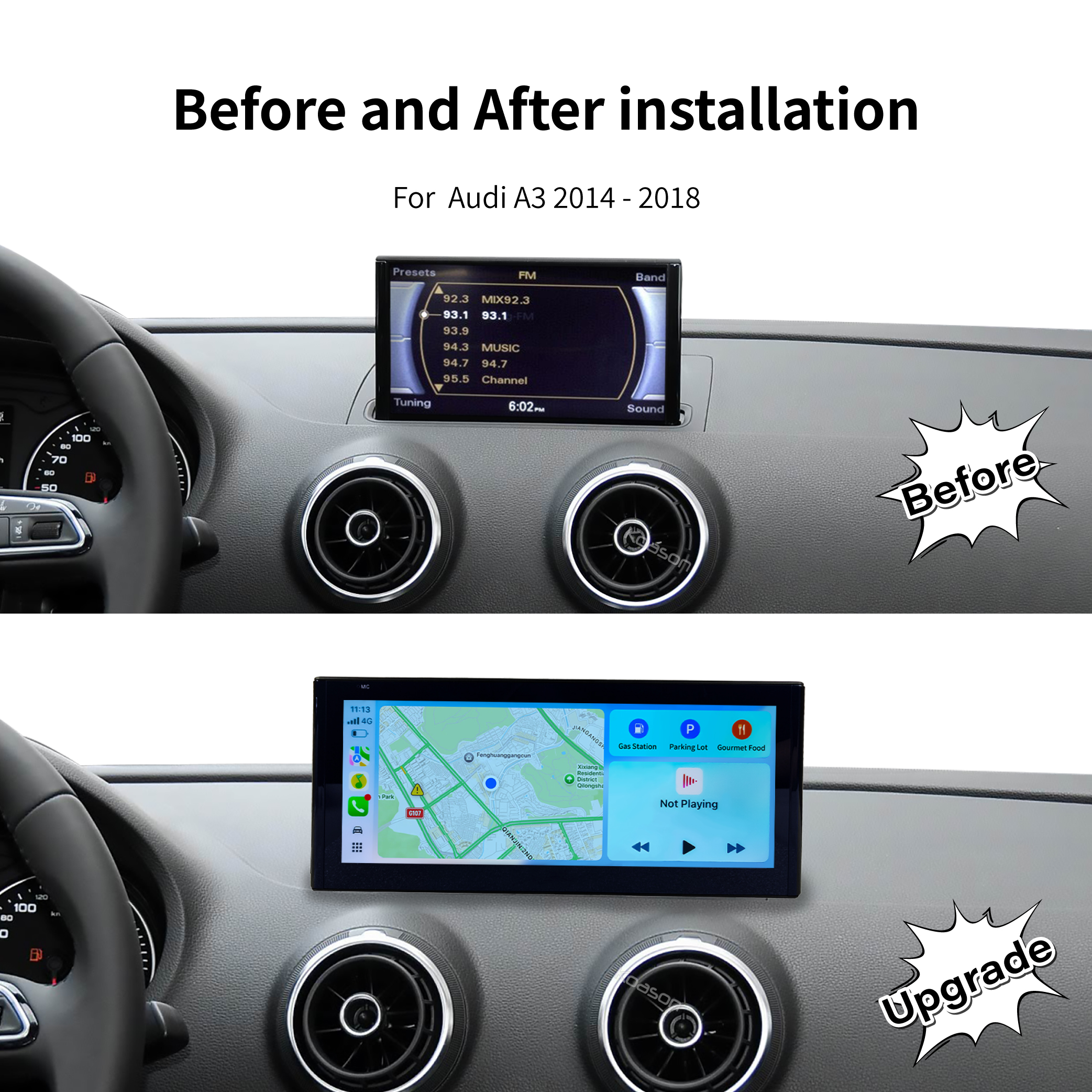 KOASON Linux Apple CarPlay Android Auto TouchScreen Original Retrofit Upgrade Monitor for Audi A3 2014-2018