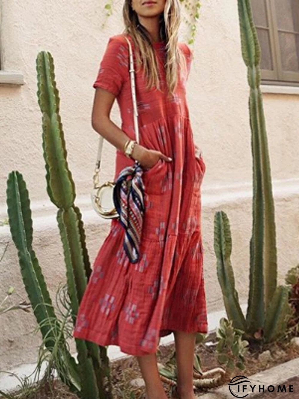 Floral Floral Pockets Beach Short Sleeve Maxi Dress | IFYHOME