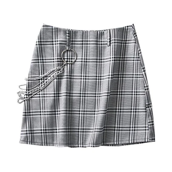 Gray Plaid  Chain Skirt