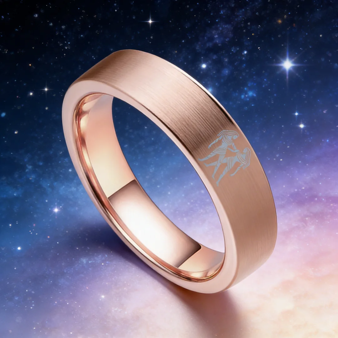 Men Women Flat Gemini Tungsten Carbide Rings Rose Gold Couple Wedding Bands Top Comfort Fit 4MM 6MM 8MM Width